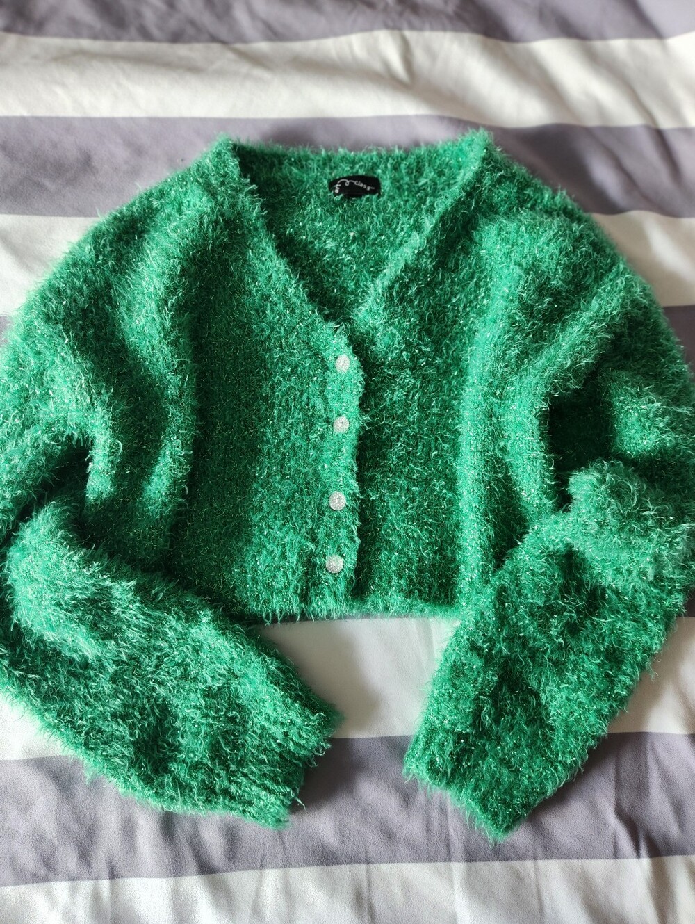 Art class Green Eye Lash Fuzzy Knit Cardigan Size Med 7/8 Perfect Condition!